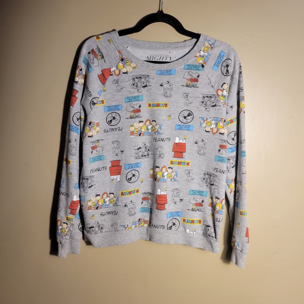 Mighty Fine Peanuts Snoopy Charlie Brown All Over Print Sweatshirt Grey Large
